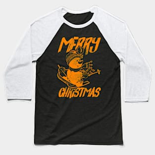 Skiing Snowman - Merry Christmas - Orange Baseball T-Shirt